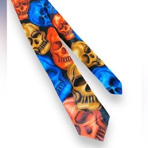 Garcia Neck Tie Men's Plague Entity Blue Orange Print Skull Collection 62 Silk